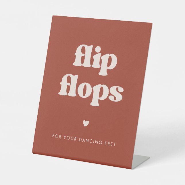 Stylish retro Terracotta Flip Flops wedding Pedestal Sign (Front)