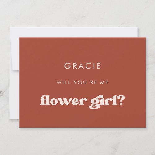 Stylish retro Terracotta Flower girl proposal card