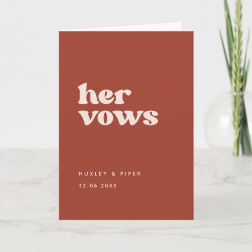 Stylish retro terracotta Her vows wedding vows Card