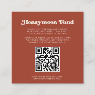 Stylish retro Terracotta Honeymoon fund QR code Enclosure Card