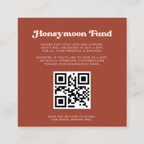 Stylish retro Terracotta Honeymoon fund QR code Enclosure Card