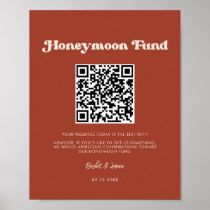 Stylish retro Terracotta Honeymoon fund QR code Poster
