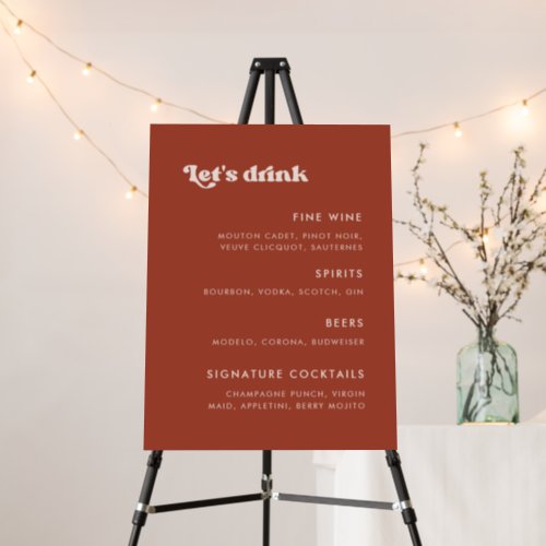 Stylish retro Terracotta Lets Drink Menu Foam Board