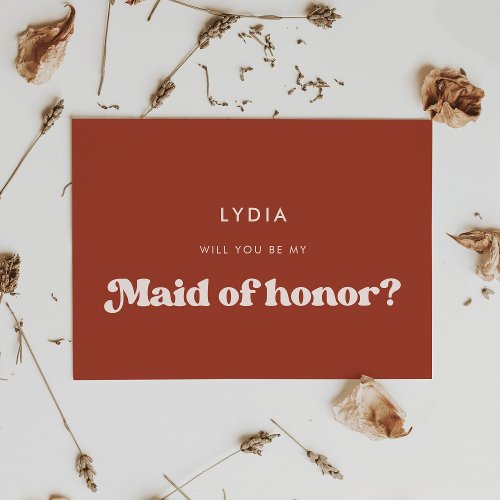 Stylish retro terracotta Maid of honor card