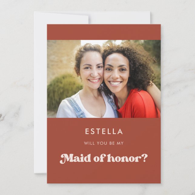 Stylish retro terracotta Maid of Honor proposal Invitation (Front)