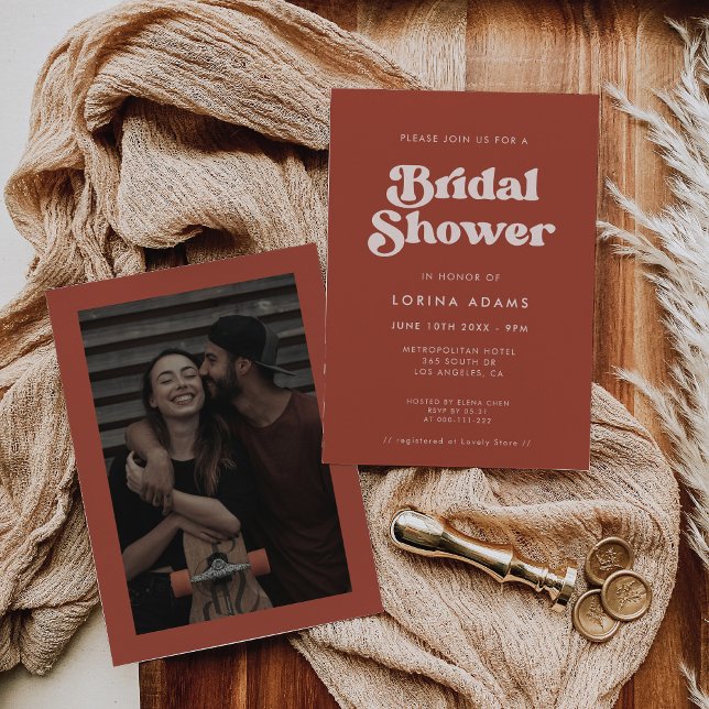 Stylish retro Terracotta Photo bridal shower Invitation (Creator Uploaded)