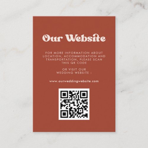 Stylish retro Terracotta QR code wedding website Enclosure Card