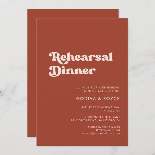 Stylish Retro Terracotta Rehearsal Dinner Invitation Zazzle 3336