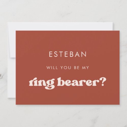 Stylish retro Terracotta Ring Bearer proposal card
