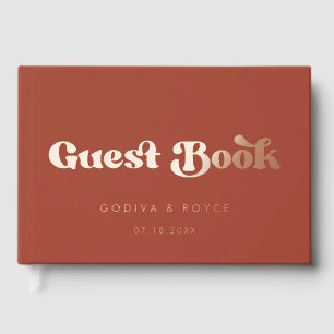 Stylish Retro Terracotta Rose Gold Foil wedding Guest Book