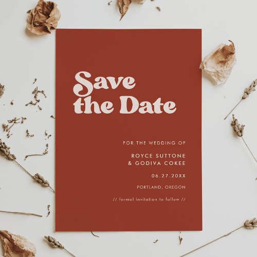 Stylish retro terracotta save the date