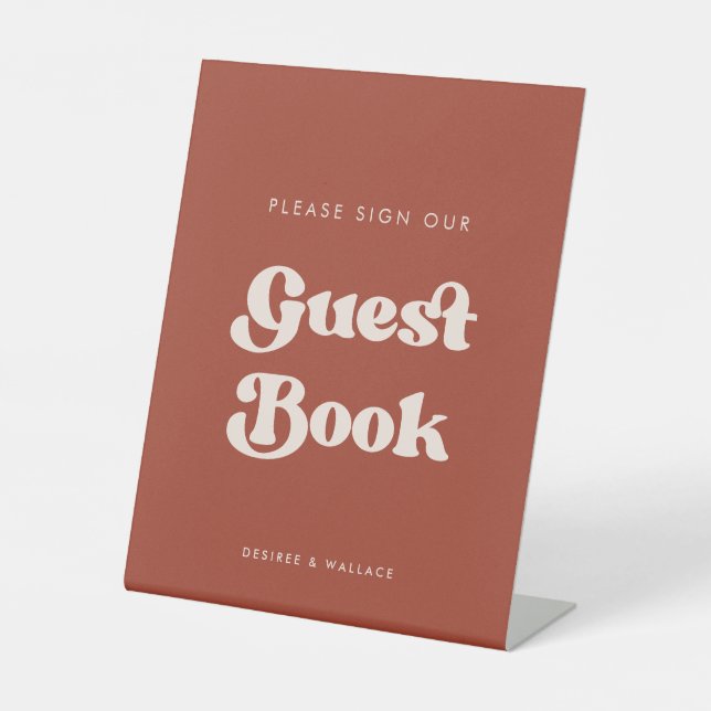 Stylish retro Terracotta Sign our Guestbook (Front)
