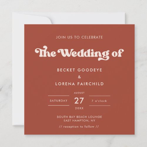 Stylish retro Terracotta Square wedding Invitation