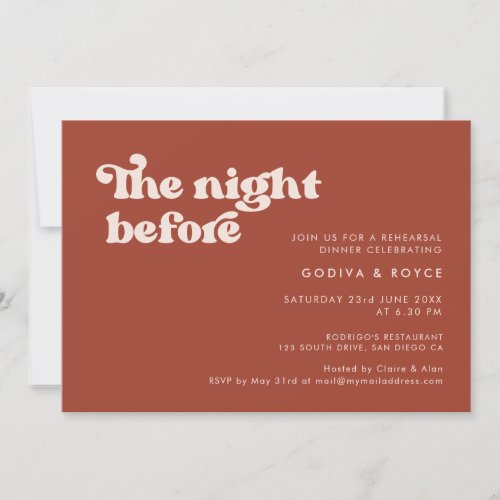 Stylish retro terracotta The night before Invitation