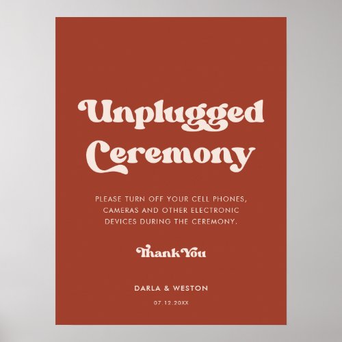 Stylish retro terracotta Unplugged ceremony Poster