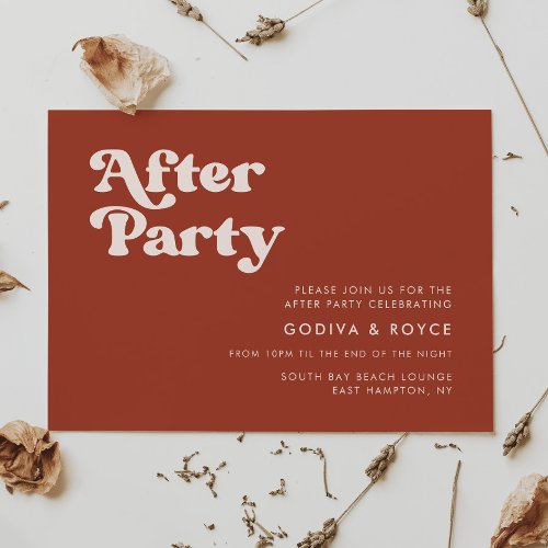 Stylish retro terracotta Wedding After party Invitation