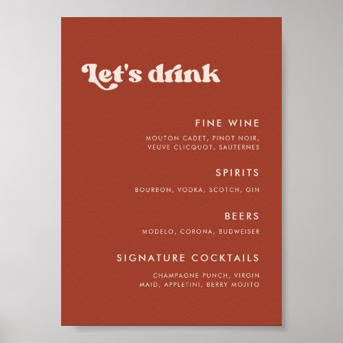 Stylish retro Terracotta Wedding Bar menu Poster