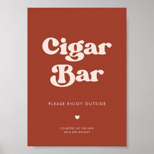 Stylish retro Terracotta Wedding Cigar Bar sign