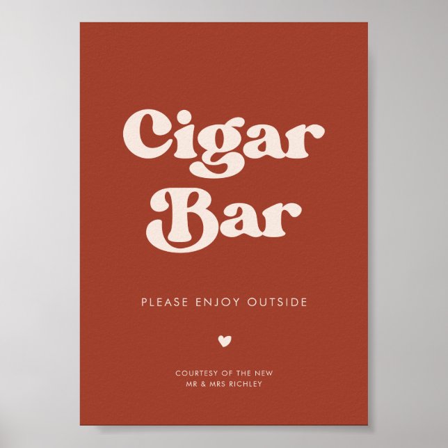 Stylish retro Terracotta Wedding Cigar Bar sign (Front)
