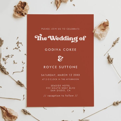 Stylish retro terracotta wedding invitation