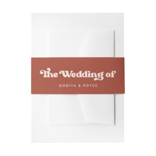 Stylish retro terracotta wedding invitation belly band