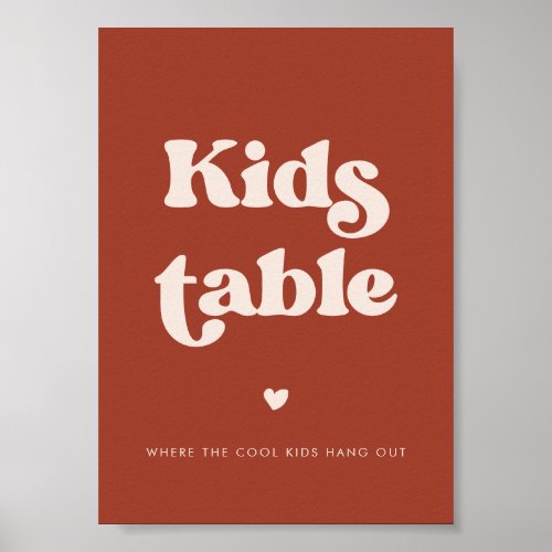 Stylish retro Terracotta Wedding Kids Table Poster