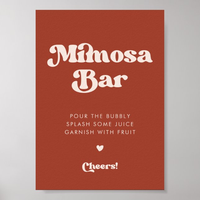 Stylish retro Terracotta Wedding Mimosa bar sign (Front)