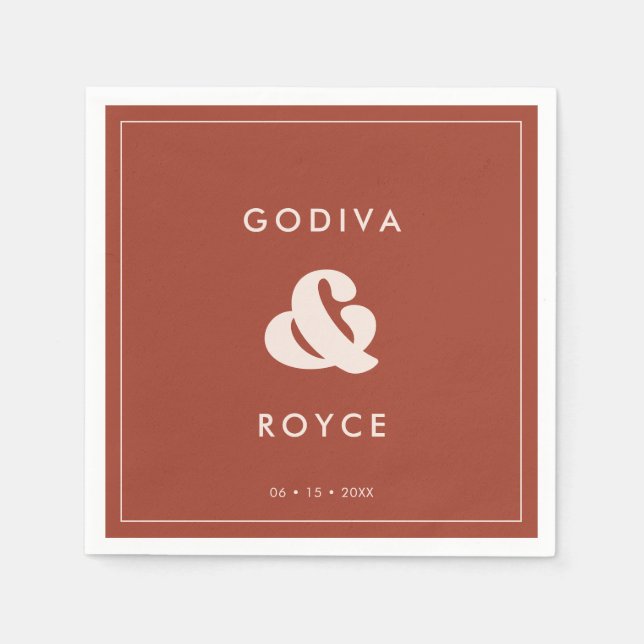 Stylish retro Terracotta Wedding Napkins (Front)