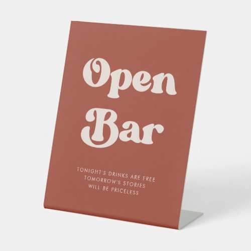 Stylish retro Terracotta Wedding Open Bar Pedestal Sign