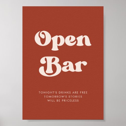 Stylish retro Terracotta Wedding Open Bar sign
