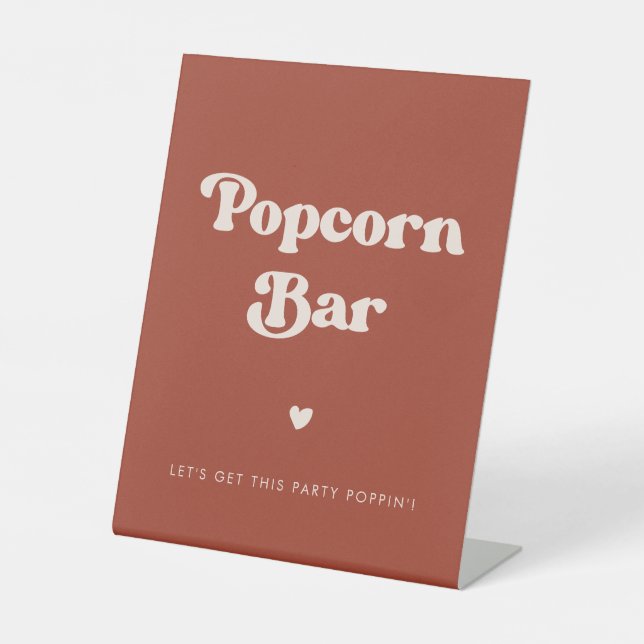 Stylish retro Terracotta Wedding Popcorn bar Pedestal Sign (Front)