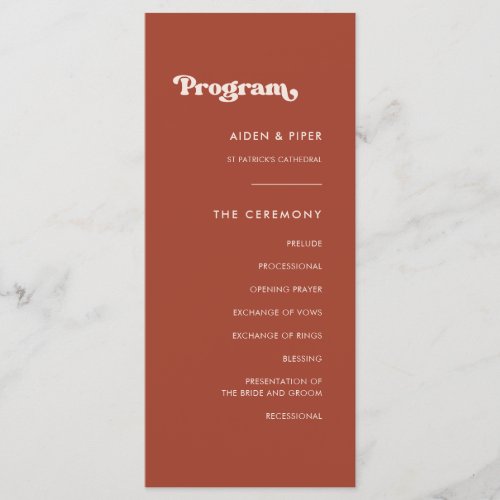 Stylish retro terracotta wedding program