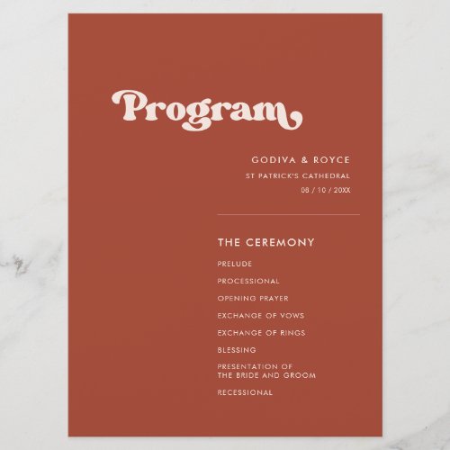 Stylish retro terracotta wedding program