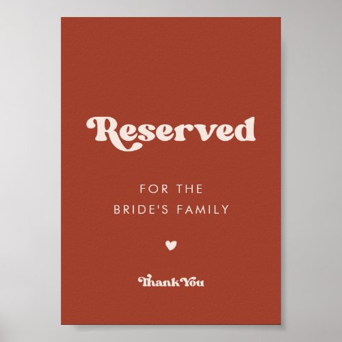 Stylish retro Terracotta Wedding Reserved sign