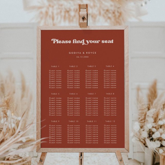 Stylish retro terracotta wedding seating chart (Creator Uploaded)