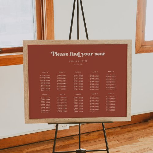 Stylish retro Terracotta Wedding seating chart