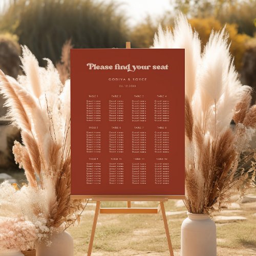 Stylish retro Terracotta Wedding Seating chart Foam Board