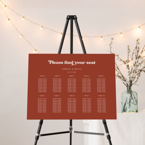 Stylish retro Terracotta Wedding Seating chart Foam Board