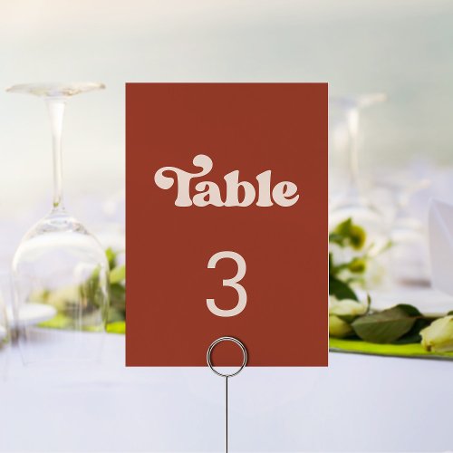 Stylish retro terracotta wedding table number