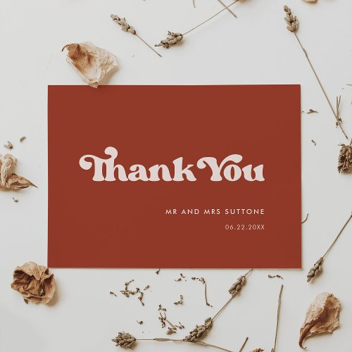 Stylish retro terracotta wedding thank you card