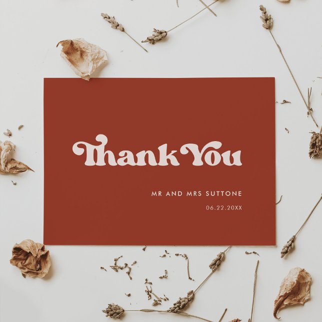 Stylish retro terracotta wedding thank you card (Creator Uploaded)