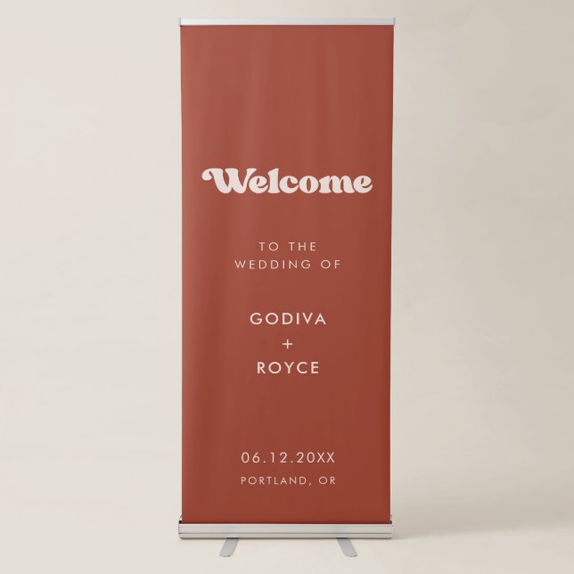 Stylish retro terracotta Welcome to our wedding Retractable Banner (Front)
