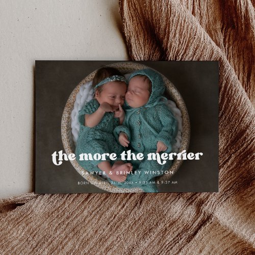 Stylish retro The more the merrier twins photo Announcement