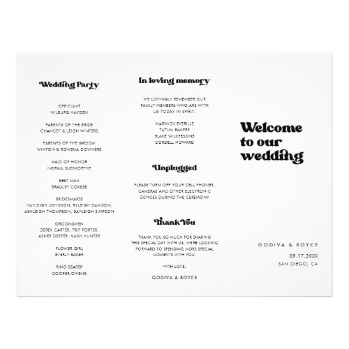 Stylish retro Trifold Wedding Program Flyer