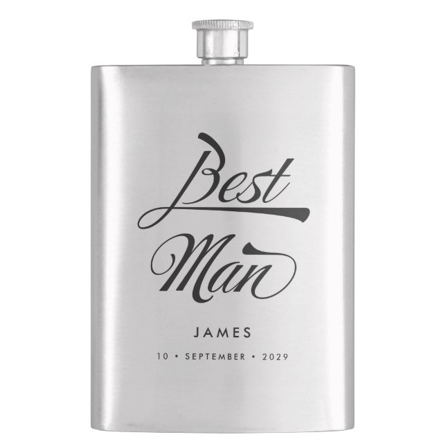 Stylish Retro Typography Best Man Groomsmen Flask (Front)