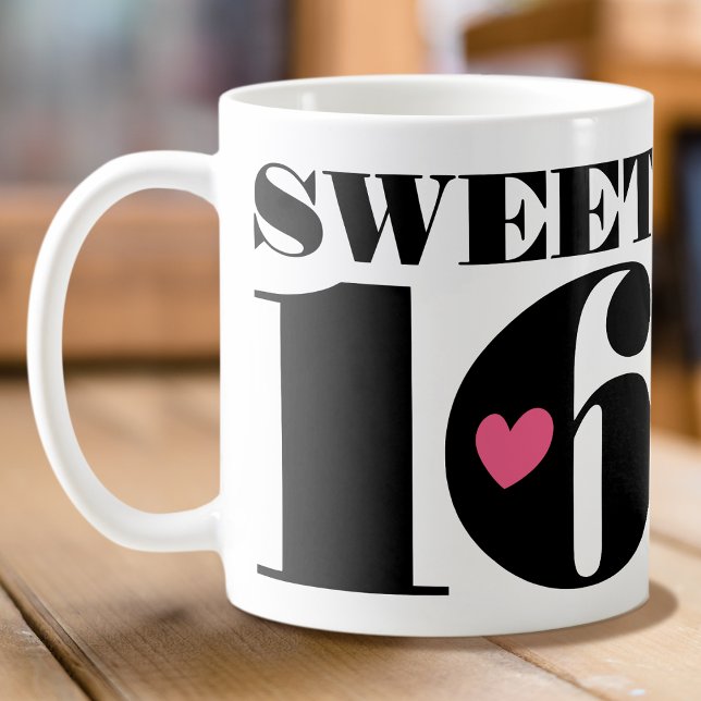 Stylish Retro Typography Sweet Sixteen Black Pink Coffee Mug (Creator Uploaded)