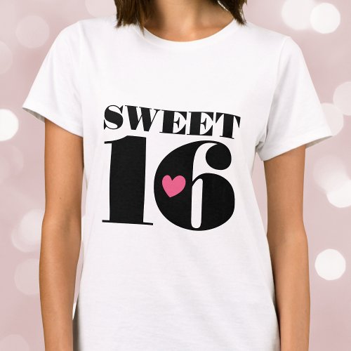 Stylish Retro Typography Sweet Sixteen Black Pink T_Shirt