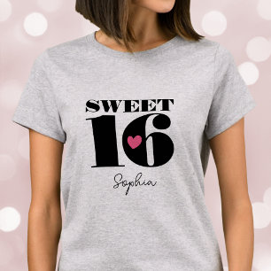 Stylish Retro Typography Sweet Sixteen Black Pink T-Shirt