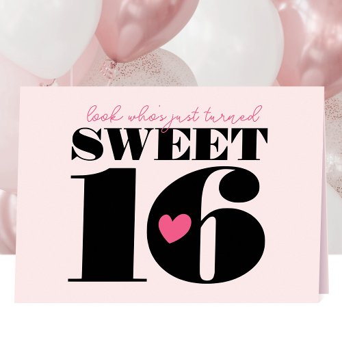 Stylish Retro Typography Sweet Sixteen Pink Black Card