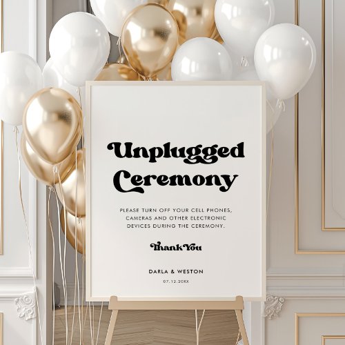 Stylish retro Unplugged ceremony wedding poster